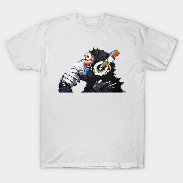 Banksy Music Monkey T-Shirt by PopGraphics